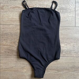 Flynn Skye Black Nylon/Spandex Cami Style One Piece Bodysuit w Adjustable straps